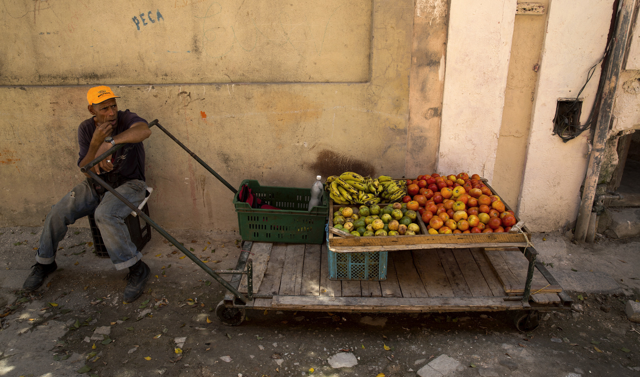 produce vendor and cart